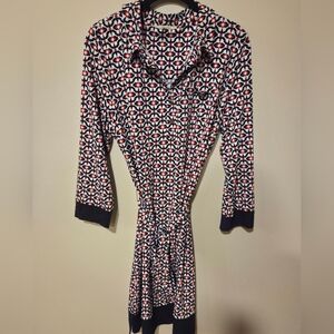 .41 Hawthorn Red and Navy Print Dress Quartee Length Sleeve Size Large